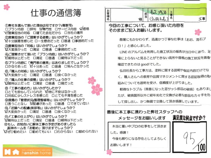 酷暑にもかかわらず、迅速かつ丁寧な仕事は「おお、流石プロ！」と感心しました。神戸市灘区Ｋ様