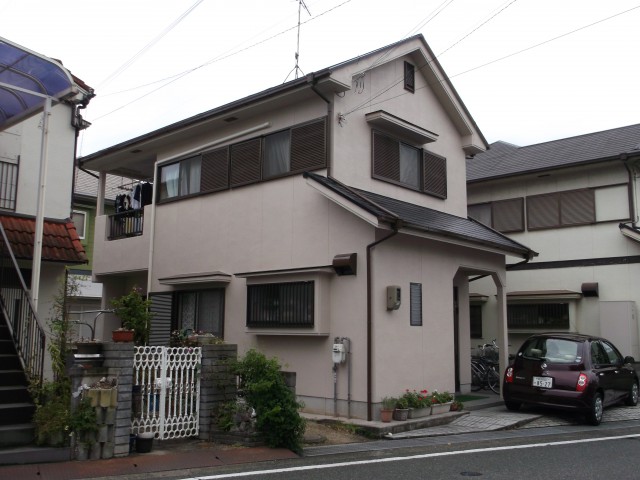 薄茶の外観色の塗装後の兵庫県加古川市Ｋ様邸